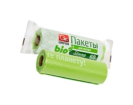 Мешки для мусора 60 л, биоразлагаемые, на втулке, зеленые, в рулоне 15 шт., ПНД, 12 мкм, 800х600 мм, GRIFON Bio, 100-060 в Казани