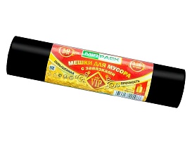 Мешки для мусора 120 л, с завязками, черные, в рулоне 10 шт., ПНД, 15 мкм, 800х750 мм, VIP, Z12010black в Казани Мешки для мусора 120 л, с завязками, черные, в рулоне 10 шт., ПНД, 15 мкм, 800х750 мм, VIP, Z12010black