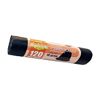 Мешки для мусора 120 л, с завязками, черные, в рулоне 10 шт., ПНД, 16 мкм, 1100х700 мм, Крепак, 4607075710320 в Казани
