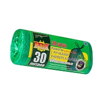 Мешки для мусора 30 л, биоразлагаемые, с ручками, черные, в рулоне 20 шт., ПНД, 11 мкм, 660х500 мм, Крепак, 4607075710030 в Казани