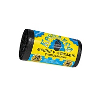 Мешки для мусора 20 л, с ушками, черные, в рулоне 30 шт., ПНД, 10 мкм, 550х440 мм, Крепакоф, 4607075710405 в Казани Мешки для мусора 20 л, с ушками, черные, в рулоне 30 шт., ПНД, 10 мкм, 550х440 мм, Крепакоф, 4607075710405