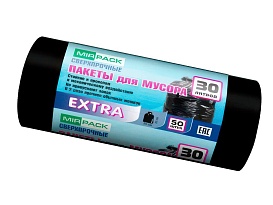 Мешки для мусора 30 л, ароматизированные, черные, в рулоне 50 шт., ПНД, 12 мкм, 600х500 мм, EXTRA, 3050500 в Казани