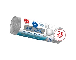 Мешки для мусора 35 л, серые, в рулоне 25 шт., ПНД, 9 мкм, 560х530 мм, GRIFON ANTIBAC, 101-128 в Казани
