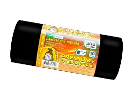 Мешки для мусора 300 л, черные, в рулоне 10 шт., ПВД 70 мкм, 1400х1000 мм, PREMIUM+, 30010160 в Казани