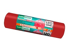 Мешки для мусора 120 л, красные, в рулоне 10 шт., ПНД, 14 мкм, 1100х700 мм, EXTRA, ex1201805