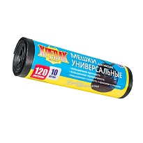 Мешки для мусора 120 л, черные, в рулоне 10 шт., ПНД, 15 мкм, 1100х700 мм, Крепак, 4607075710214 в Казани