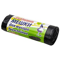 Мешки для мусора 160 л, черные, в рулоне 10 шт., ПВД, 23 мкм, 1200х900 мм, Любаша, 607681 в Казани Мешки для мусора 160 л, черные, в рулоне 10 шт., ПВД, 23 мкм, 1200х900 мм, Любаша, 607681