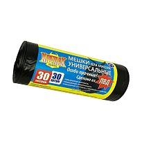 Мешки для мусора 30 л, черные, в рулоне 30 шт., ПНД, 35 мкм, 600х500 мм, Крепак, 4607075710788 в Казани