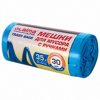 Мешки для мусора 35 л, с ручками, синие, в рулоне 30 шт., ПНД, 9 мкм, 540х500 мм, LAIMA ULTRA, 607683 в Казани