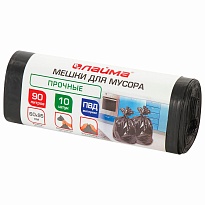 Мешки для мусора 90 л, черные, в рулоне 10 шт., ПВД, 25 мкм, 950х600 мм, LAIMA, 605332 в Казани