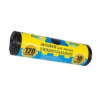 Мешки для мусора 120 л, с ушками, черные, в рулоне 10 шт., ПНД, 13 мкм, 1050х680 мм, Крепакоф, 4607075710252 в Казани Мешки для мусора 120 л, с ушками, черные, в рулоне 10 шт., ПНД, 13 мкм, 1050х680 мм, Крепакоф, 4607075710252