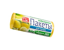 Мешки для мусора 30 л, ароматизированные, Лимон, желтые, в рулоне 20 шт., ПНД, 9 мкм, 560х530 мм, GRIFON Aroma, 101-020 Li в Казани Мешки для мусора 30 л, ароматизированные, Лимон, желтые, в рулоне 20 шт., ПНД, 9 мкм, 560х530 мм, GRIFON Aroma, 101-020 Li