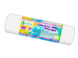 Мешки для мусора 30 л, белые, в рулоне 20 шт., ПНД, 7 мкм, 600х500 мм, MIRPACK Classik, 302042 в Казани Мешки для мусора 30 л, белые, в рулоне 20 шт., ПНД, 7 мкм, 600х500 мм, MIRPACK Classik, 302042