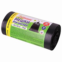 Мешки для мусора 30 л, черные, в рулоне 30 шт., ПНД, 10 мкм, 600х500 мм, Любаша, 608090 в Казани
