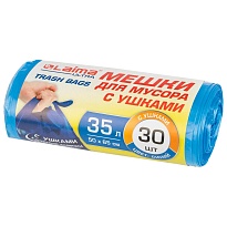 Мешки для мусора 35 л, с ушками, синие, в рулоне 30 шт., ПНД, 11 мкм, 650х500 мм, LAIMA ULTRA, 607684 в Казани