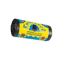 Мешки для мусора 30 л, с ушками, черные, в рулоне 30 шт., ПНД, 8 мкм, 580х460 мм, Крепакоф, 4607075710238 в Казани Мешки для мусора 30 л, с ушками, черные, в рулоне 30 шт., ПНД, 8 мкм, 580х460 мм, Крепакоф, 4607075710238