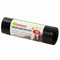 Мешки для мусора 180 л, черные, в рулоне 10 шт., ПВД, 24 мкм, 1060х800 мм, Любаша, 605336 в Казани Мешки для мусора 180 л, черные, в рулоне 10 шт., ПВД, 24 мкм, 1060х800 мм, Любаша, 605336