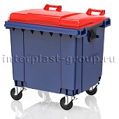 Контейнер для мусора 1100 л синий с красной крышкой