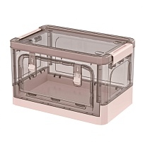 Ящик пластиковый складной прозрачный коричневый, дно розовое, 360х235х230 мм, с колесиками в Казани Ящик пластиковый складной прозрачный коричневый, дно розовое, 360х235х230 мм, с колесиками